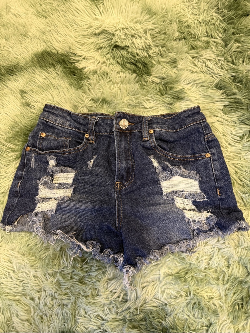 Almost Famous Dark Blue Distressed Denim Jean Shorts